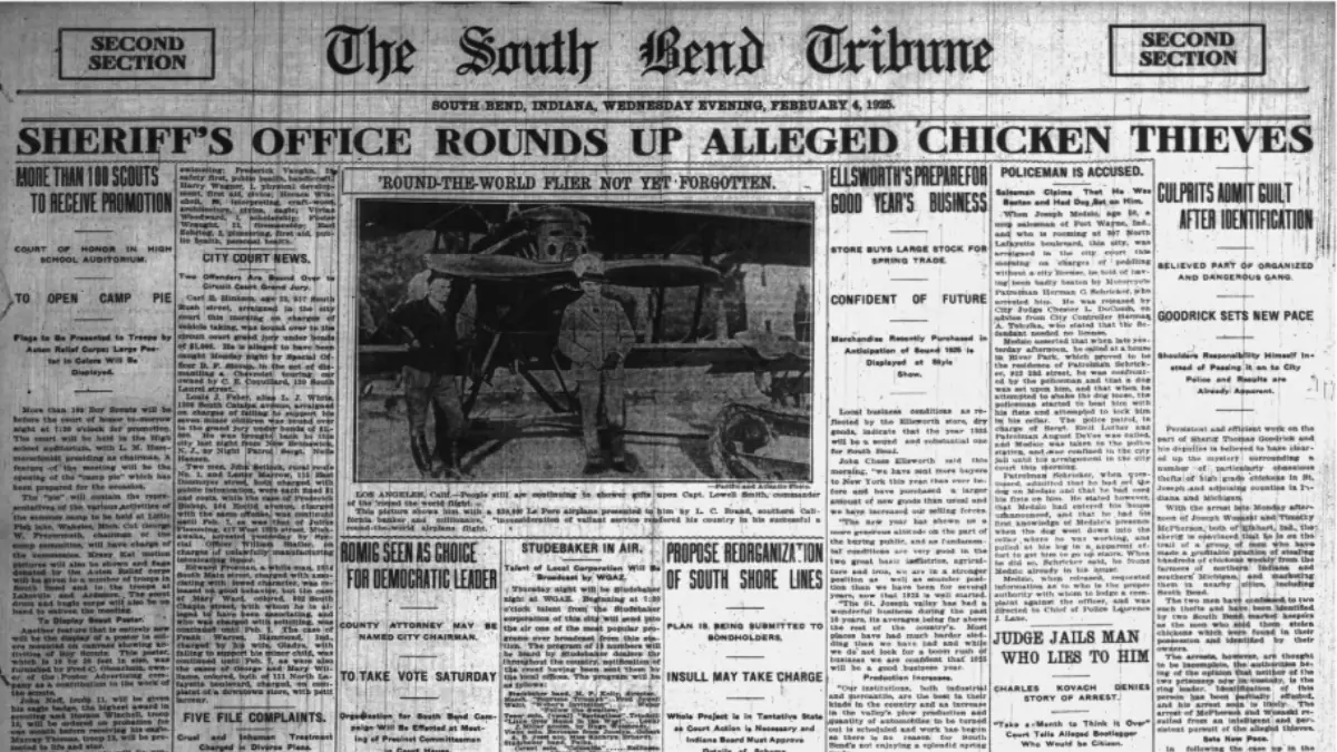 Clipping from the South Bend Tribune celebrating the apprehension of the Chicken Thief Gang