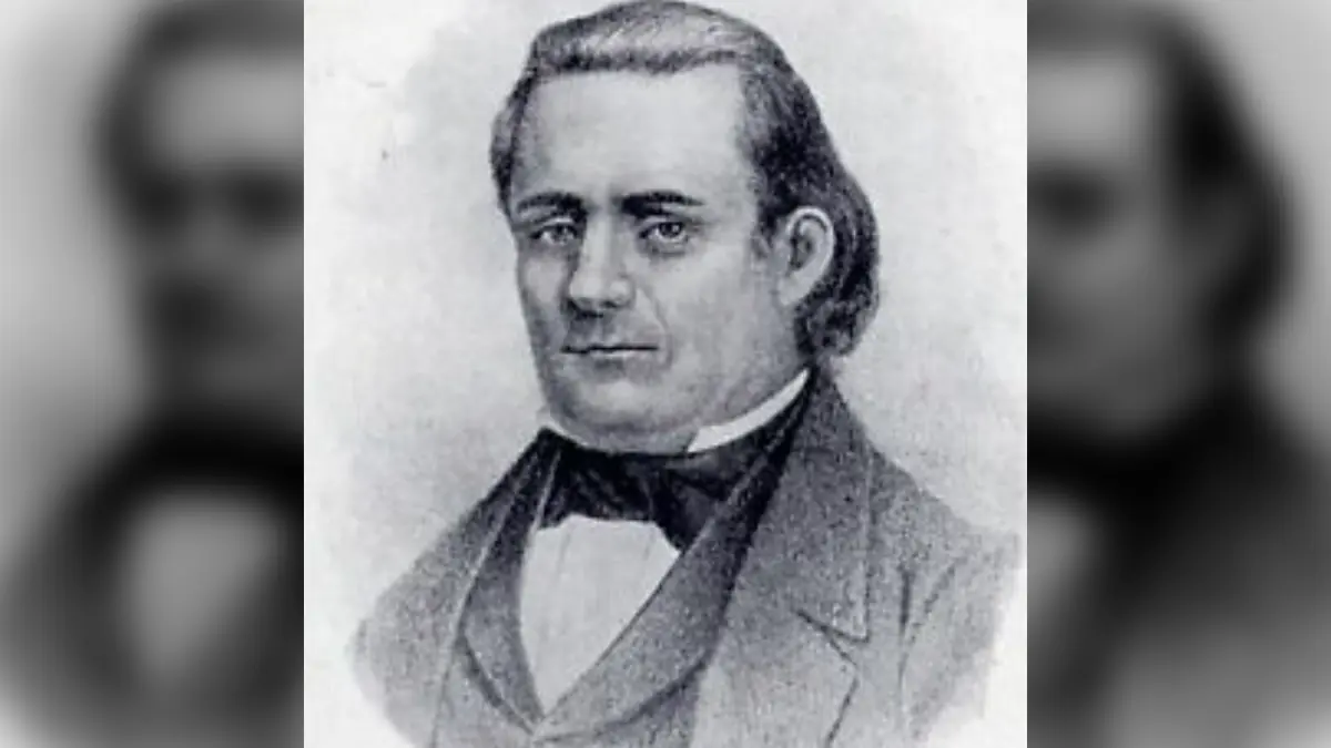 Black and white drawing of South Bend founder, Alexis Coquillard