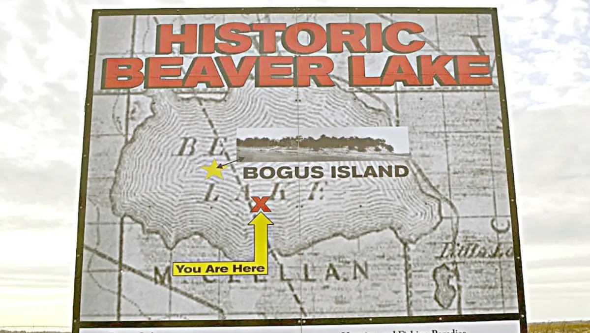 An interpretative sign remembers historic Beaver Lake.