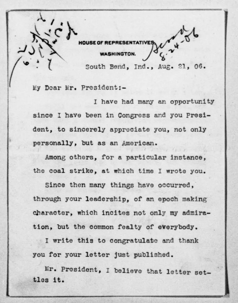 A.L. Brick's letter to Teddy Roosevelt