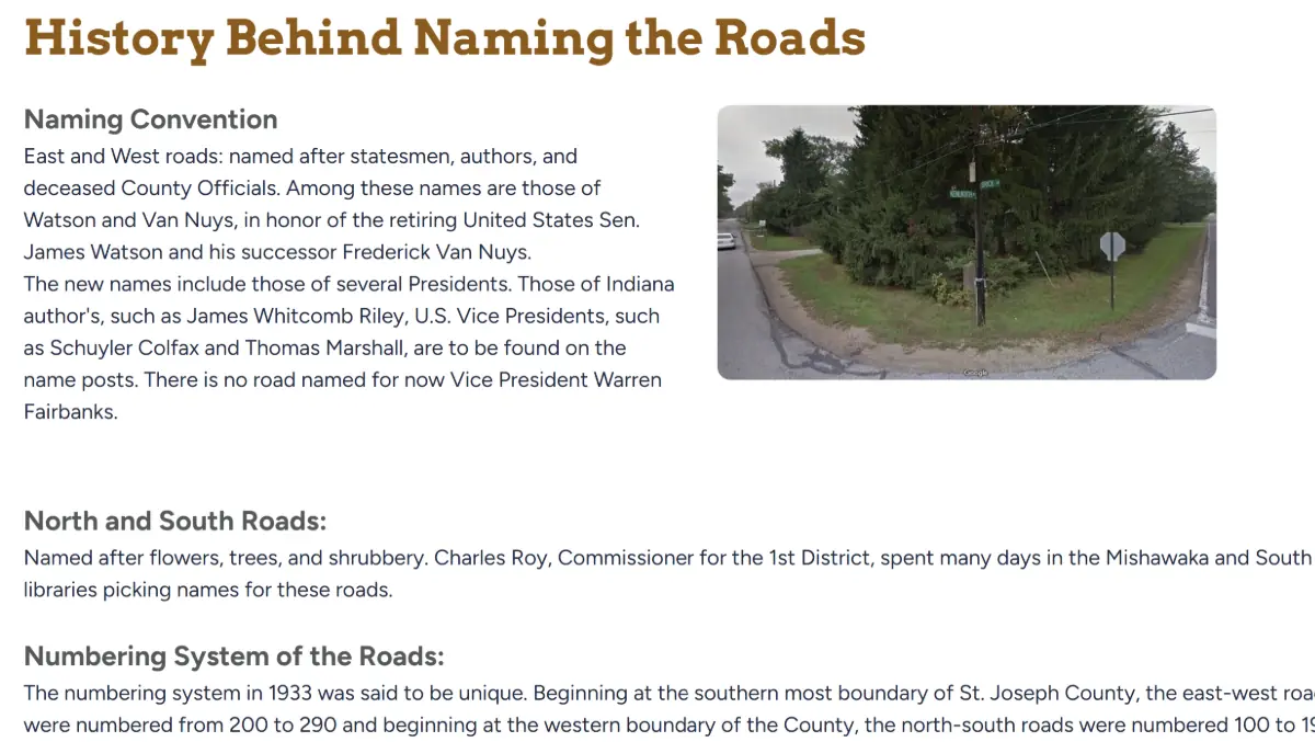 Screenshot from St. Joseph County's website featuring “now Vice President” Warren Fairbanks