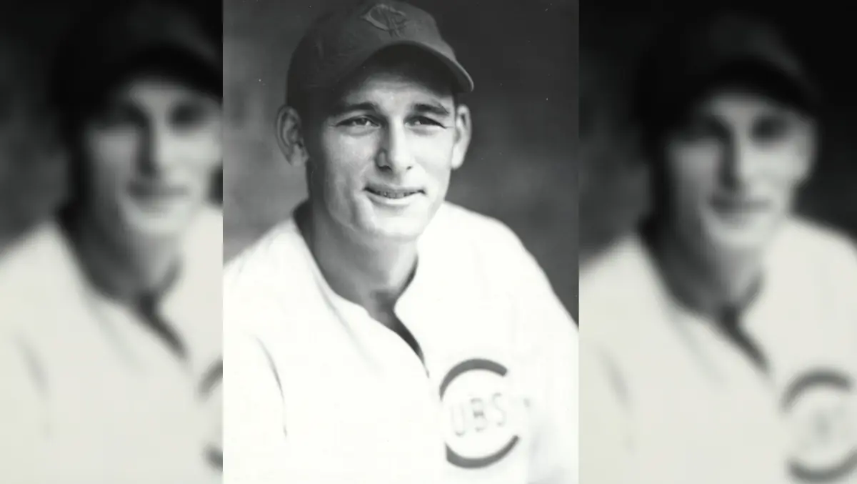 Ed Hanyzewski poses for a press photo in a Chicago Cubs uniform.