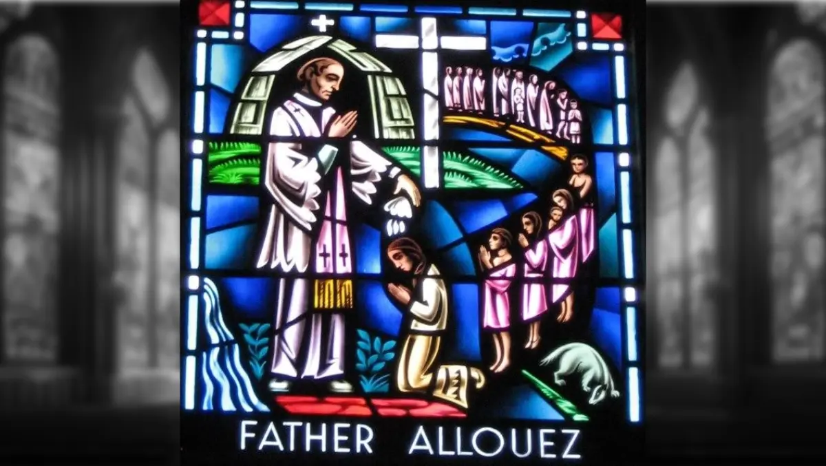 Father Claude Allouez stained glass window at Cathedral of St. Joseph the Workman in LaCrosse, Wisconsin