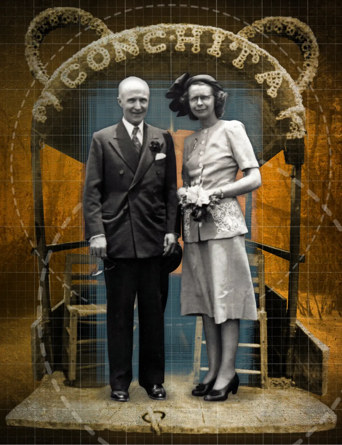 Old photograph of J.D. Oliver, Jr. and Laurine Millea given an artistic treatment