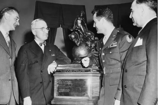 Photograph of John Stack, Harry Truman, Chuck Yeager, and Lawrence Bell