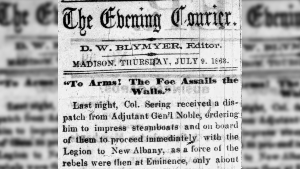 Newspaper headline shares news about Morgan's Raid