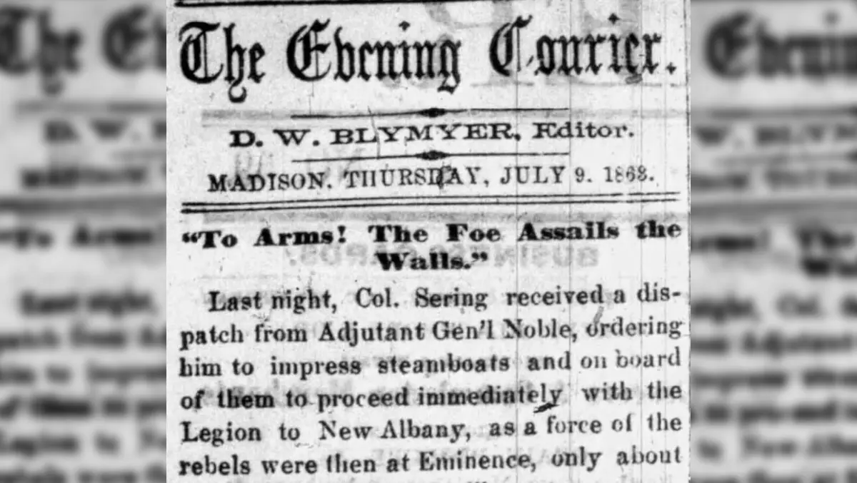 Newspaper headline shares news about Morgan's Raid