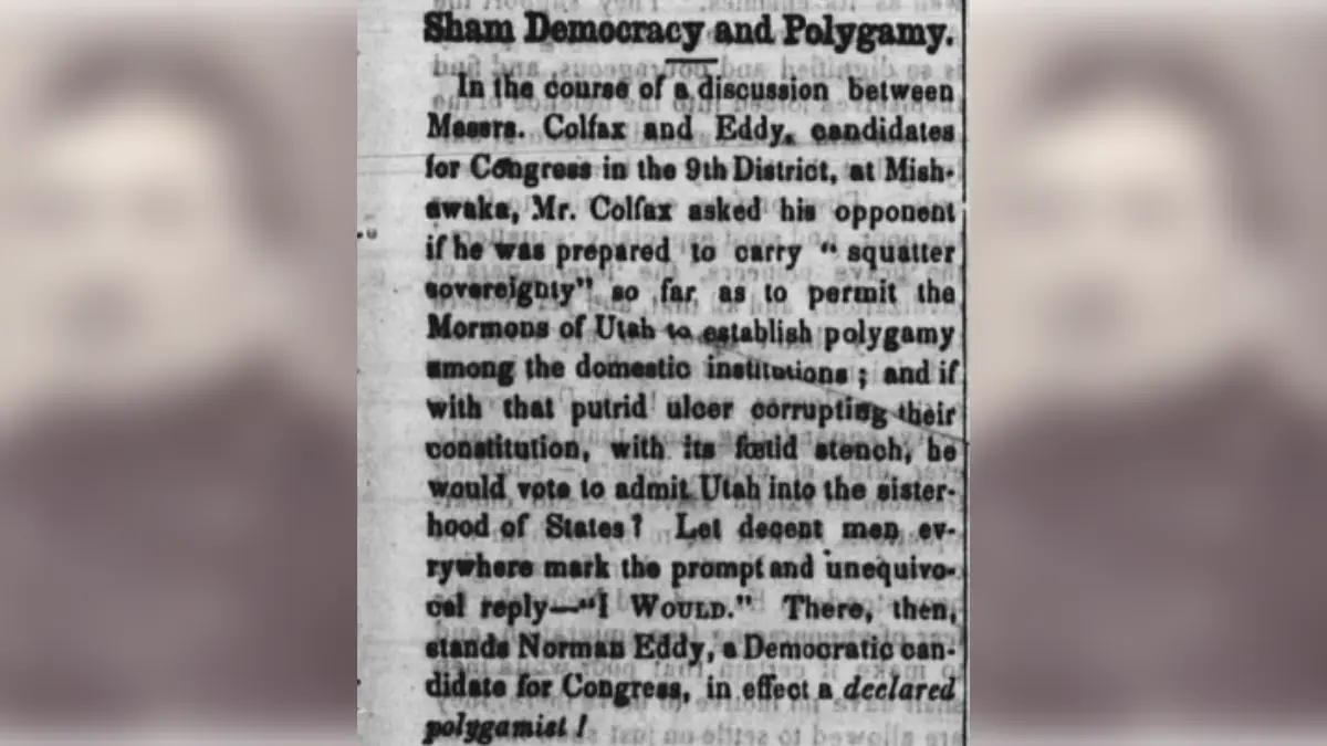 1854 newspaper baselessly calls Eddy a polygamist