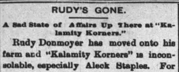 Newspaper clipping explaining the devestation at Kalamity Korners in the wake of Donmoyer's move