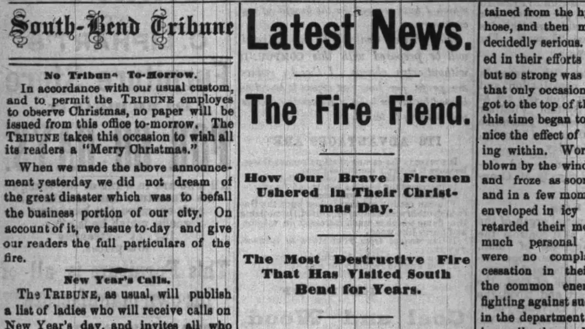 Newspaper account of the Christmas Fire of 1878