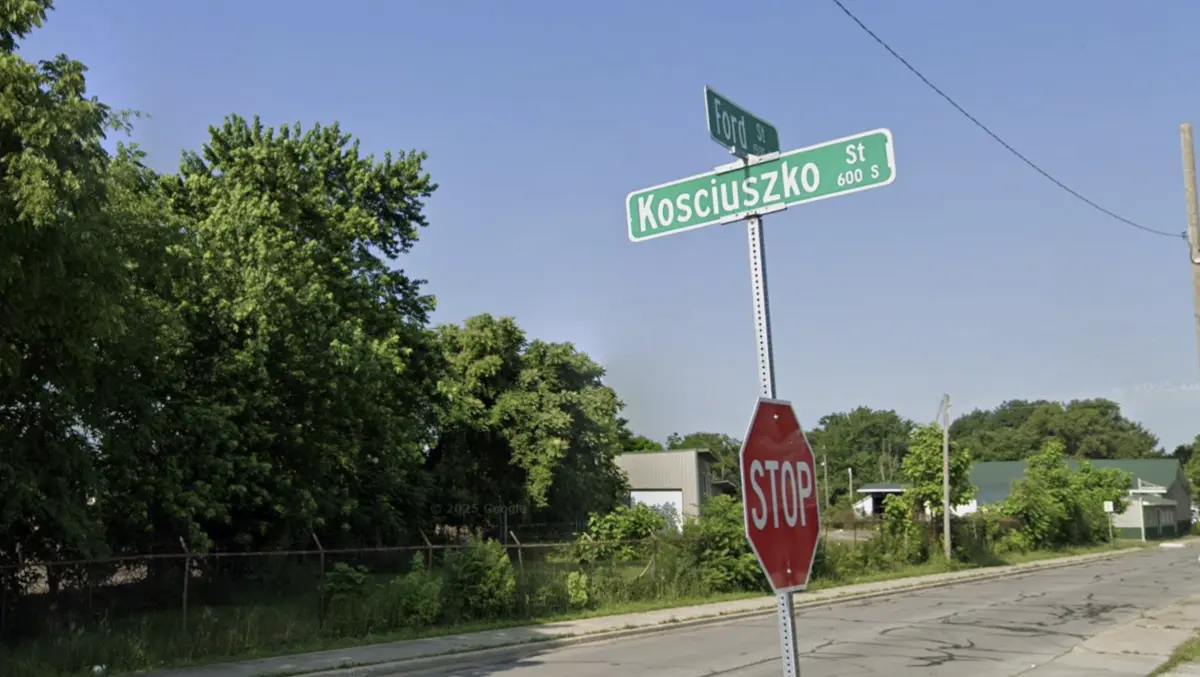 Sign for Kosciuszko Street on the westside of South Bend