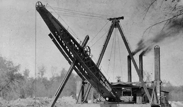 Steam shovels dredge the Kankakee Marsh in the 1870s