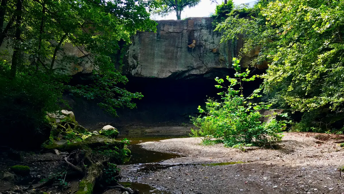 Williamsport Falls is entirely dry on a spring day in 2024