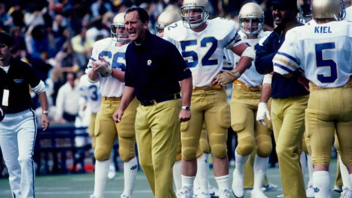 Gerry Faust coaching the Notre Dame Football Team